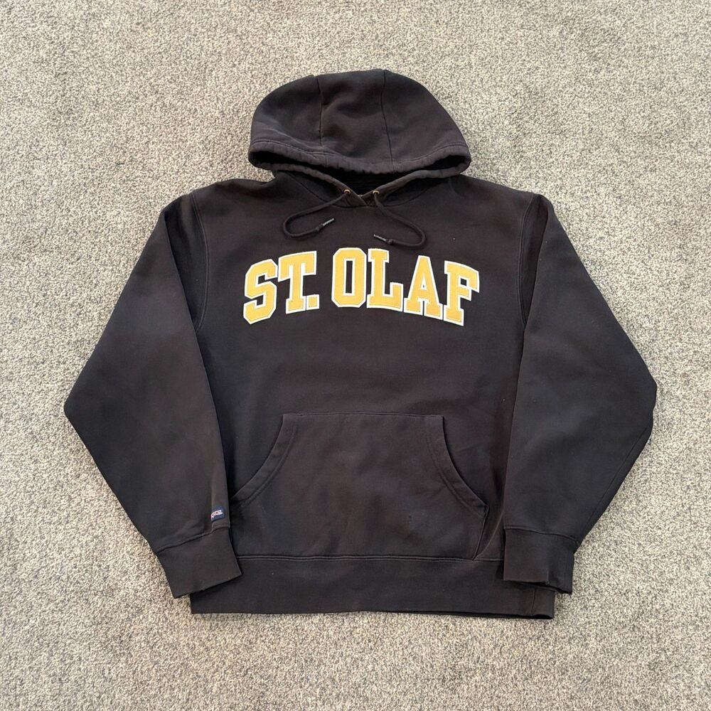 Vintage St Olaf Hoodie Mens Sz M Black Jansport Pullover Sweatshirt Embroidered